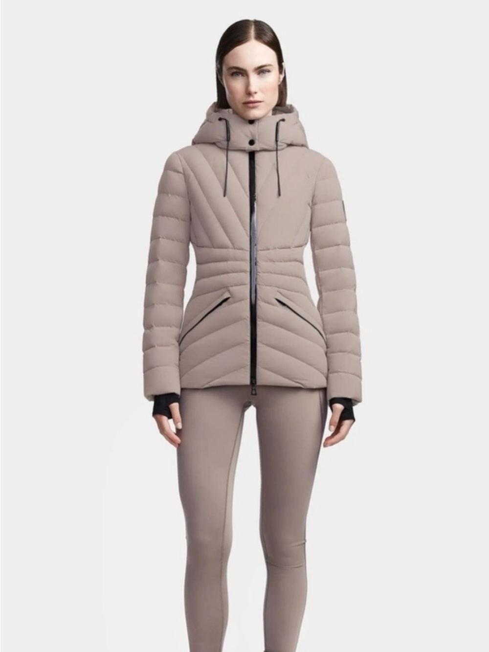 Rudsak Hanna Lightweight Fitted Quilted Down Hooded Jacket In Cement - XS